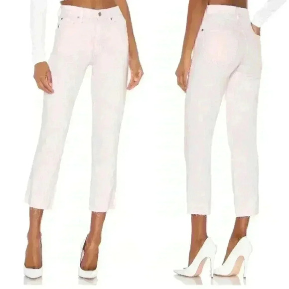NWT 7 For All Mankind High Waist Cropped Straight Jeans in Mineral Pink - Picture 1 of 7